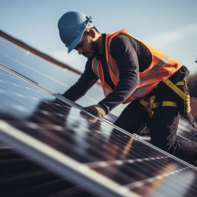 Technician conducting a solar energy audit