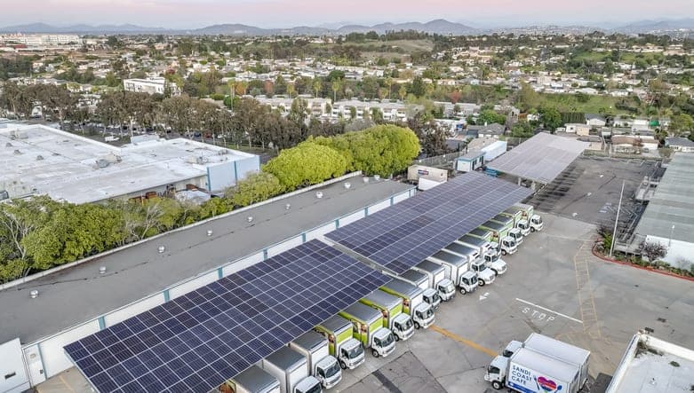 Roof of a school covered with solar panels