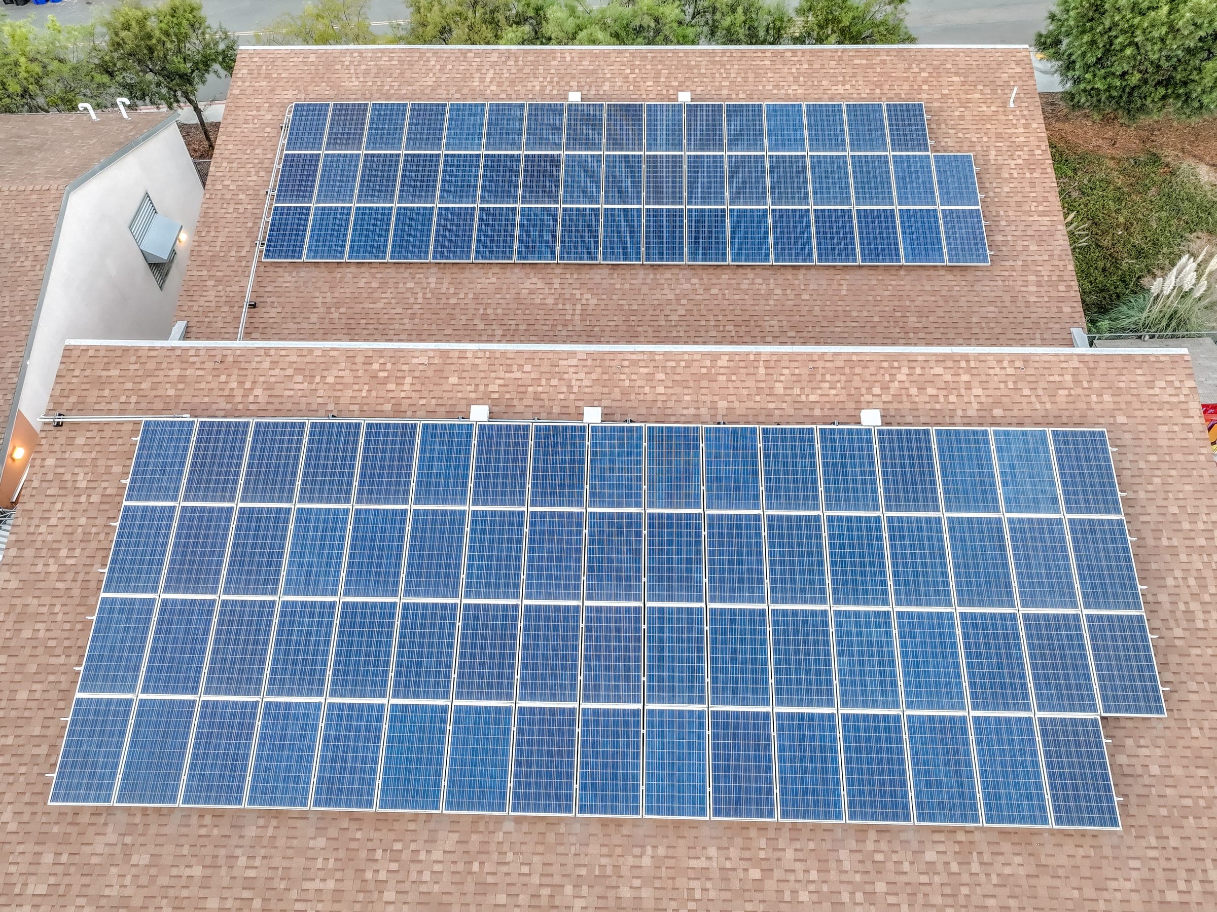 Solar panels installed on a church rooftop
