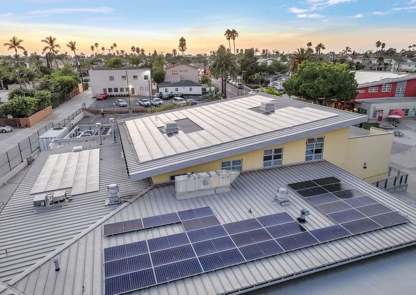 Close-up of commercial rooftop solar panels