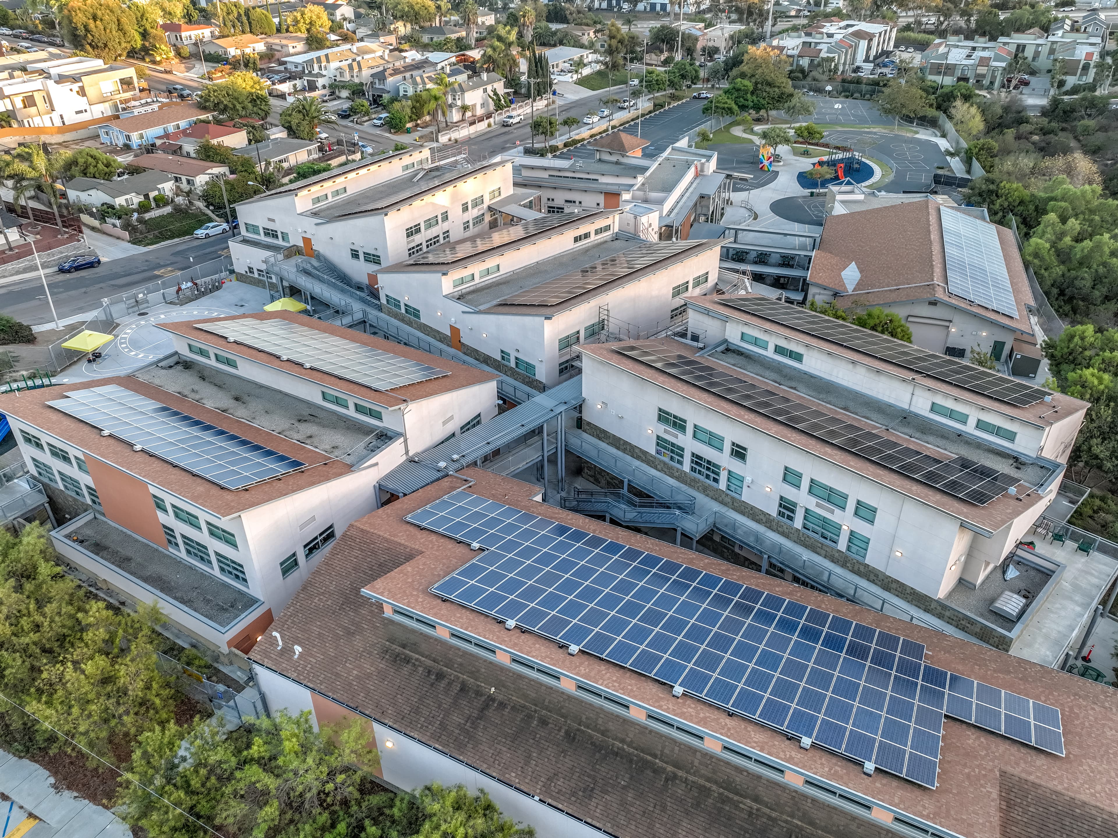 Modern custom home with rooftop solar array
