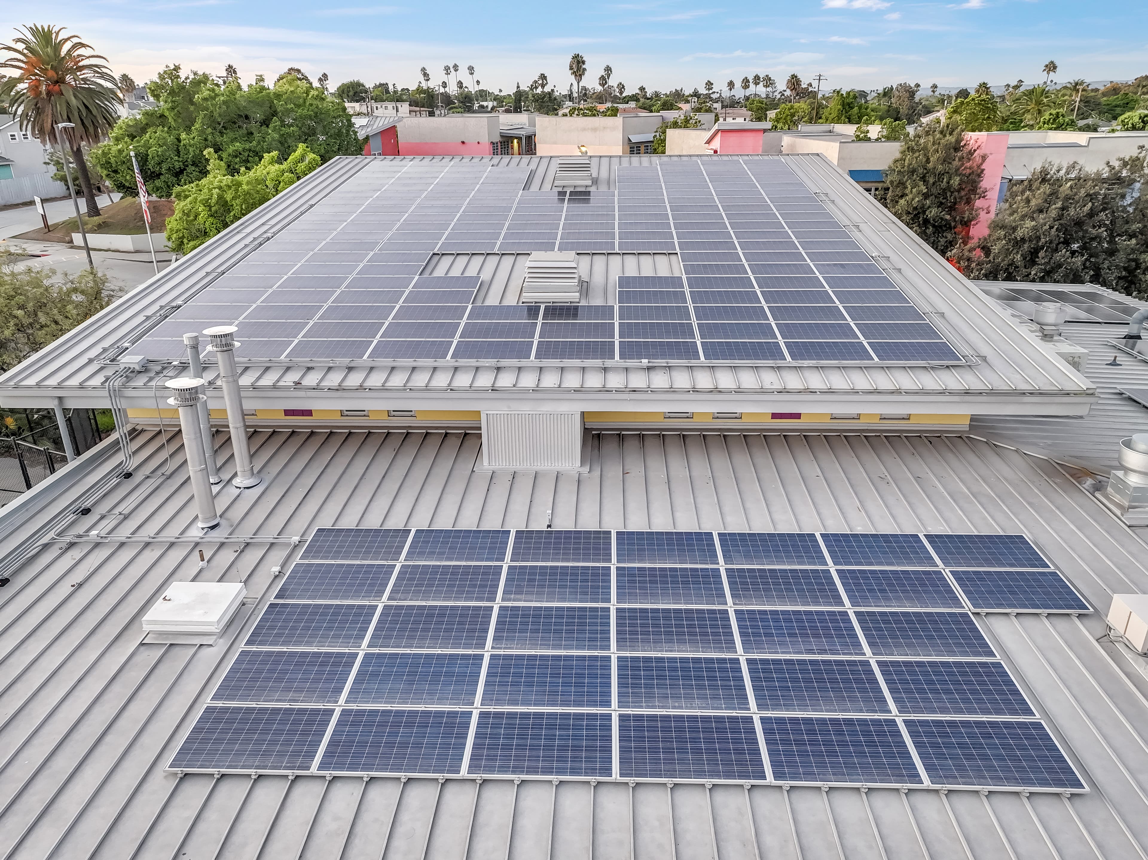 Modern home with rooftop solar panels
