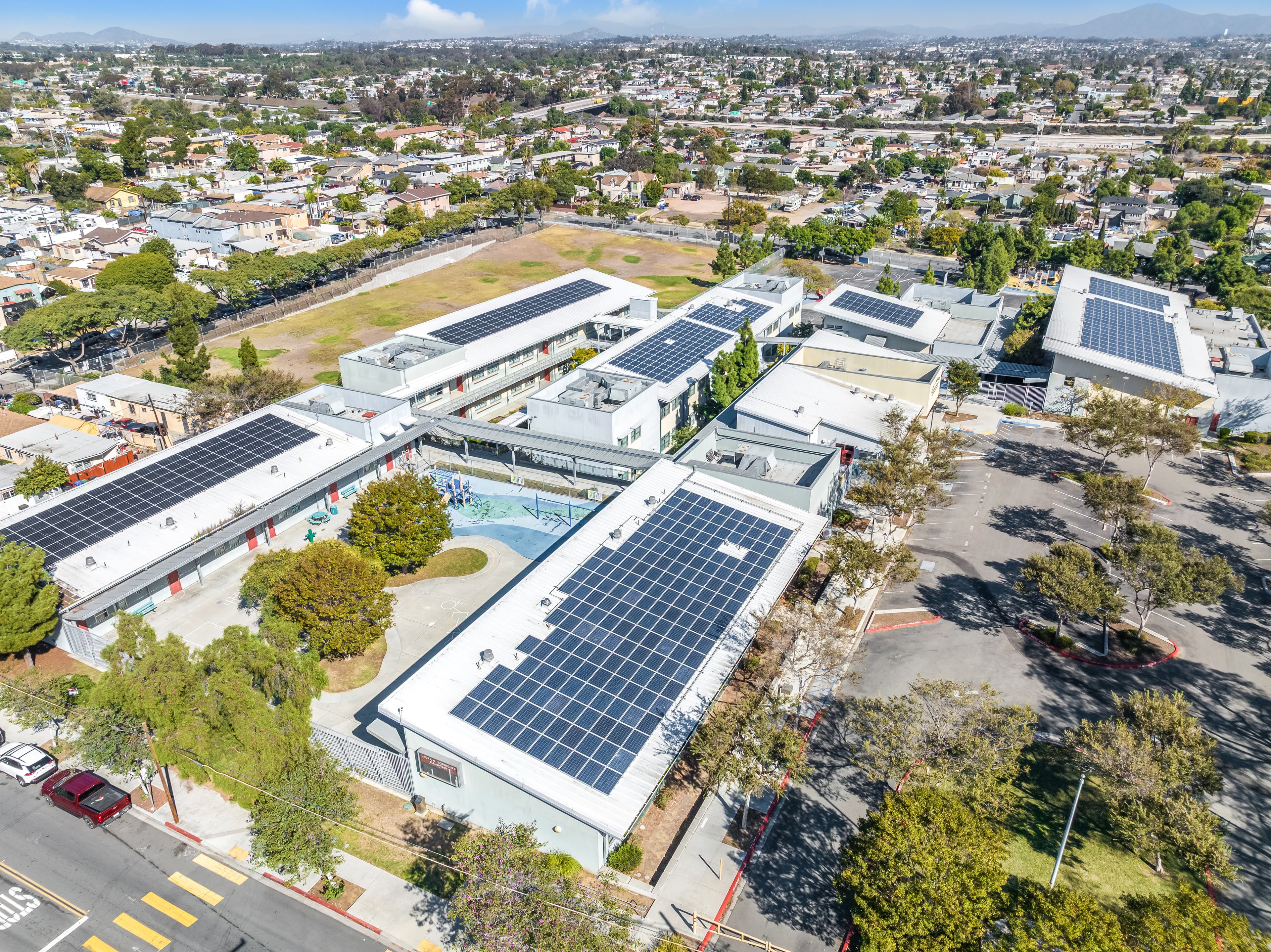 Solar panels on a commercial rooftop in Escondido
